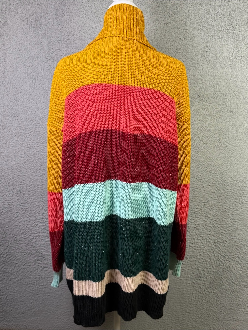 Farm Rio Boldly Striped Sweater Dress Womens XS Multi Turtleneck Metallic Knit - Picture 3 of 10